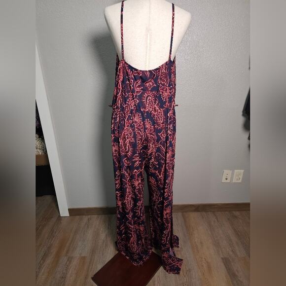 marianne Stretchy Paisley Bandana Print Jumpsuit Spaghetti Strap - Navy and Pink - Picture 6 of 14